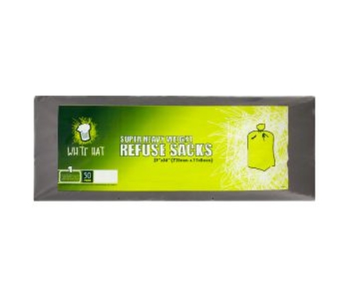 Picture of W.HAT REFUSE SACKS BLACK HEAVY FLAT 29X46 50'S